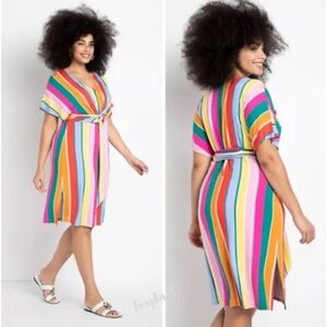 Rainbow stripe color block Eloquii wrap around dress size 26